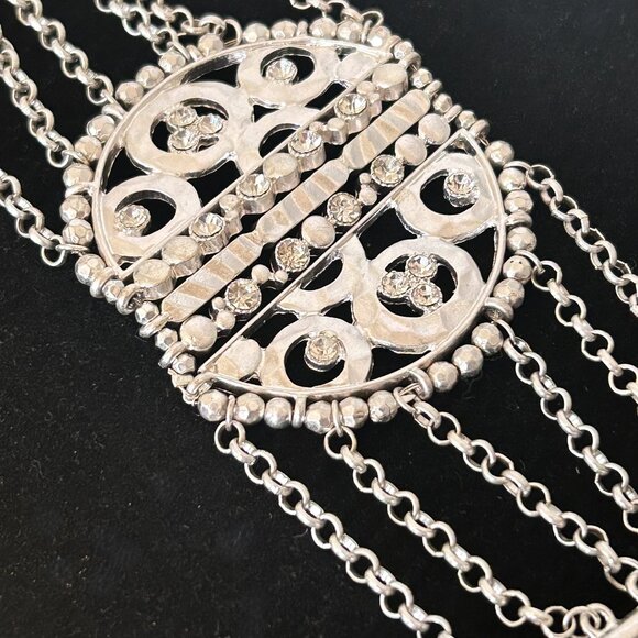 Victorian Silver Multi Chain Crystal Rhinestone Bangle - Picture 8 of 9